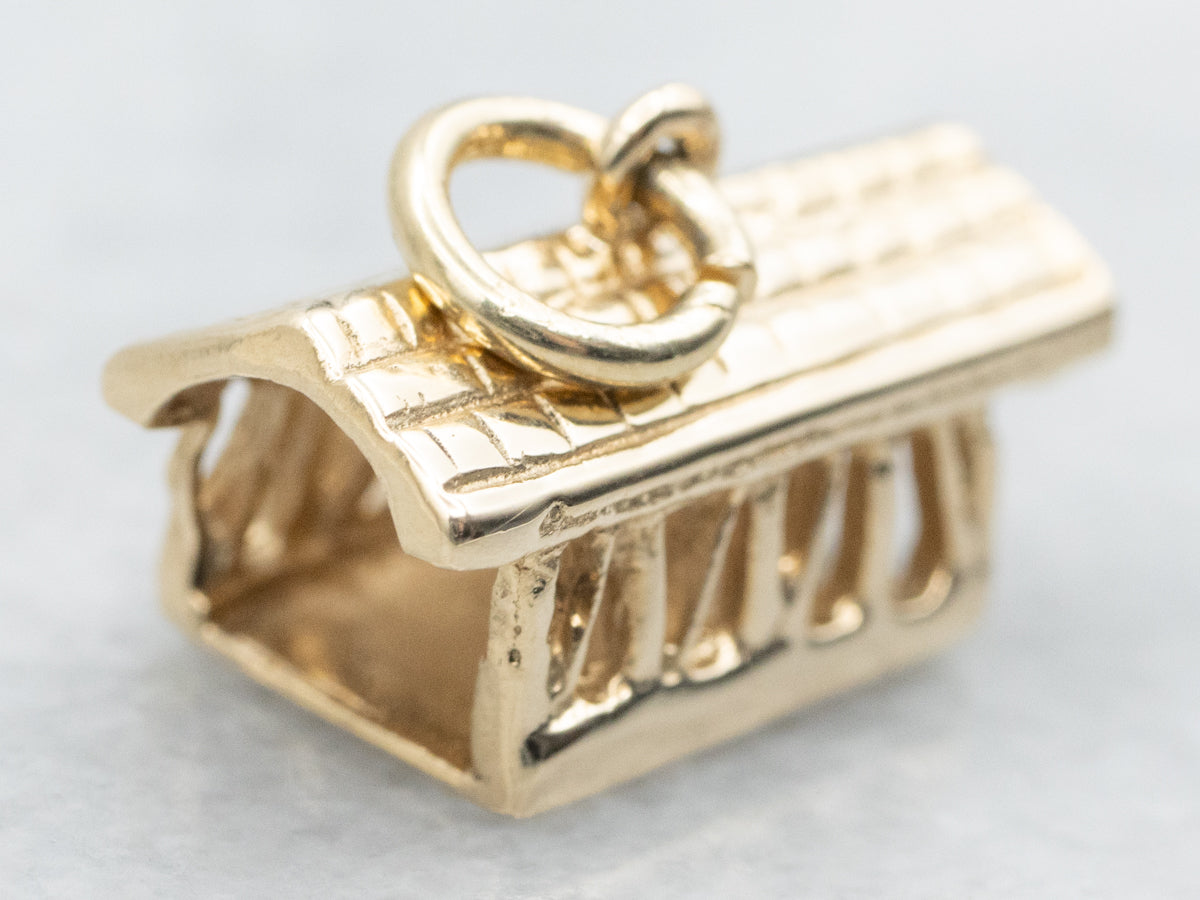 Vintage Gold Covered Bridge Charm