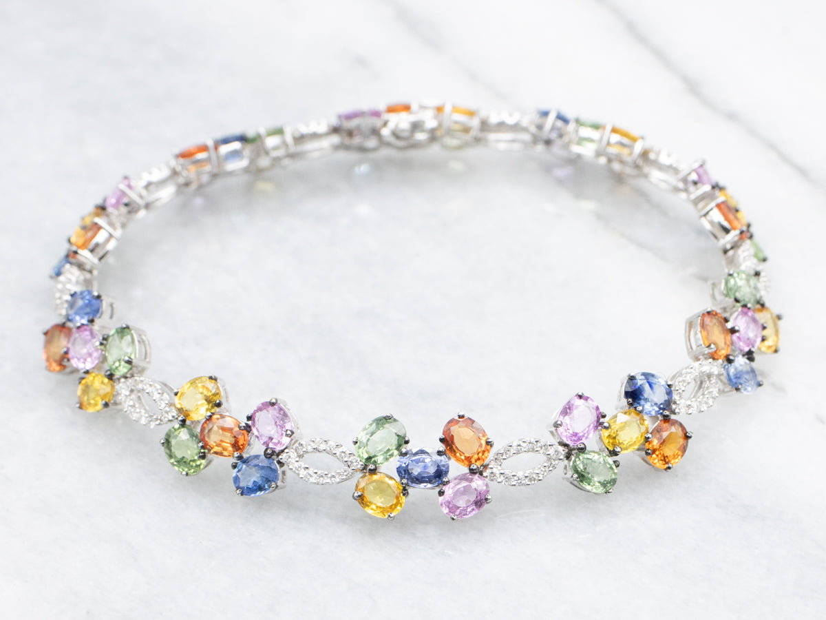 Stunning Rainbow Sapphire and Diamond Link Bracelet