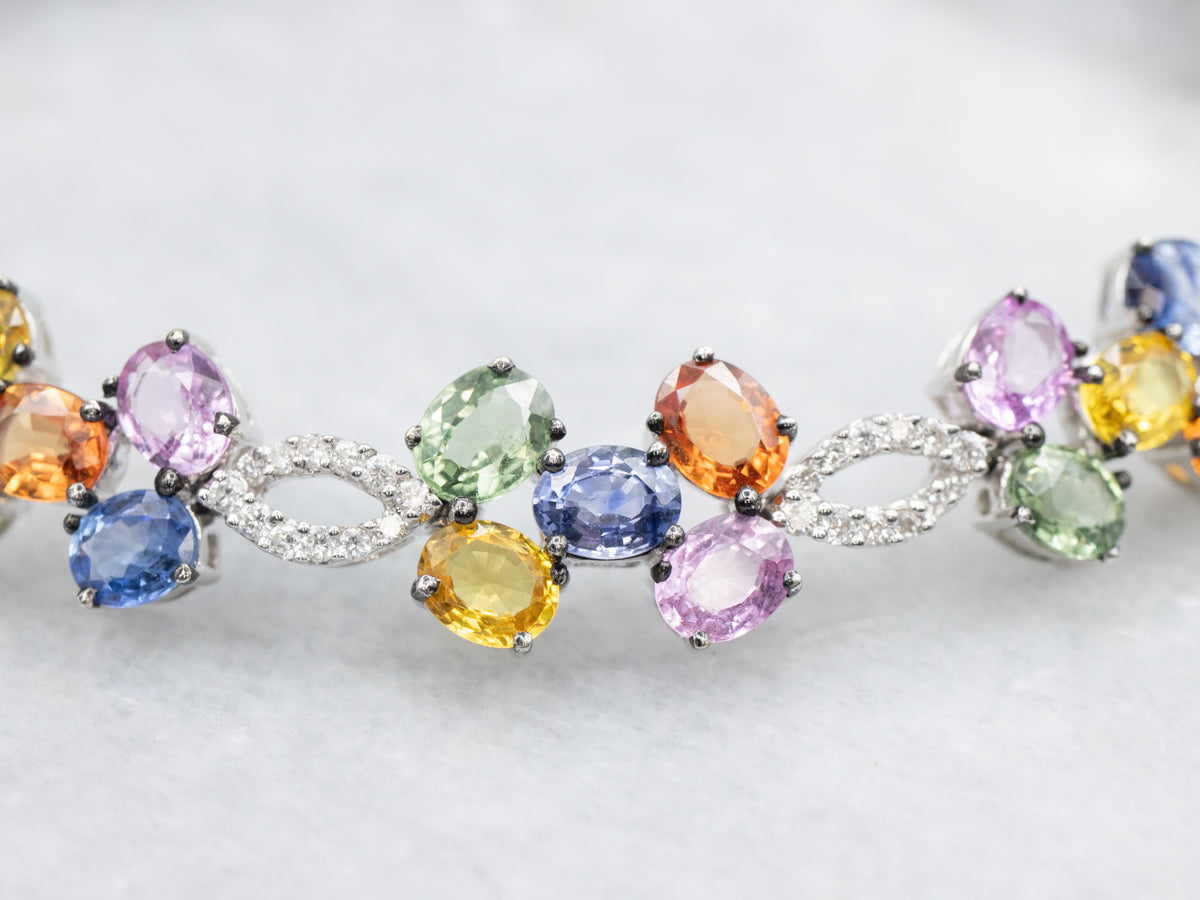 Stunning Rainbow Sapphire and Diamond Link Bracelet