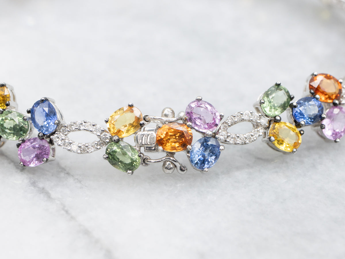 Stunning Rainbow Sapphire and Diamond Link Bracelet