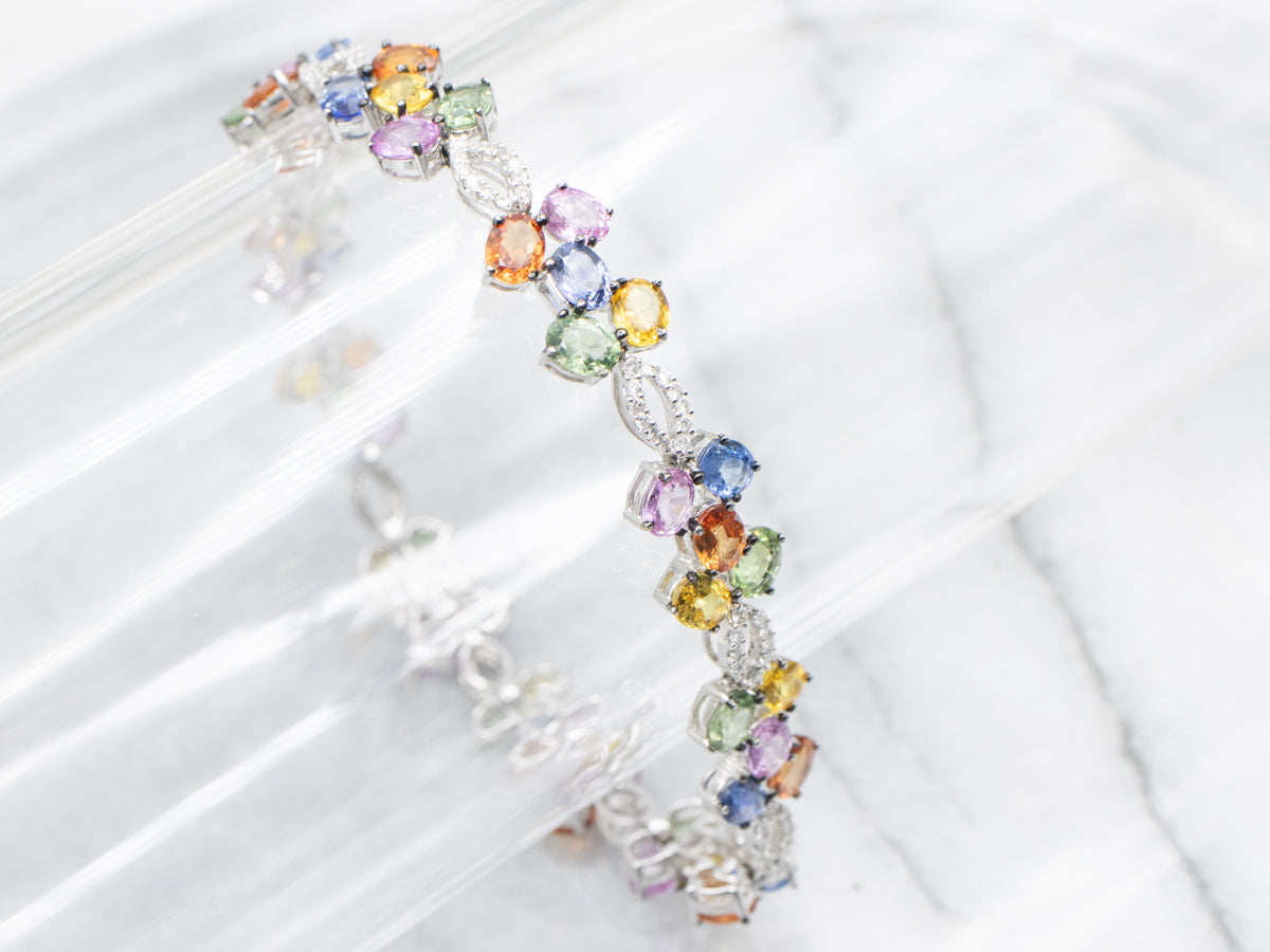 Stunning Rainbow Sapphire and Diamond Link Bracelet