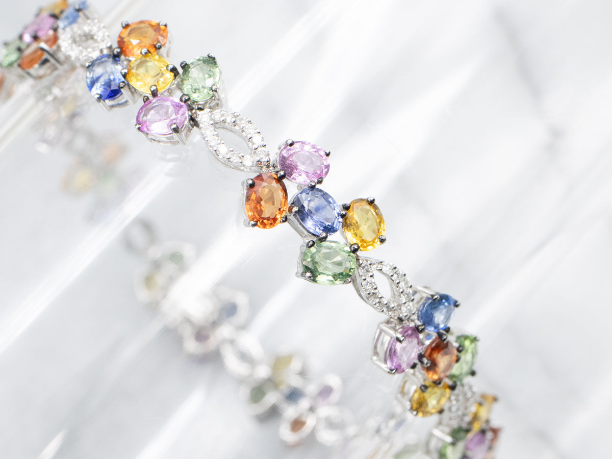 Stunning Rainbow Sapphire and Diamond Link Bracelet