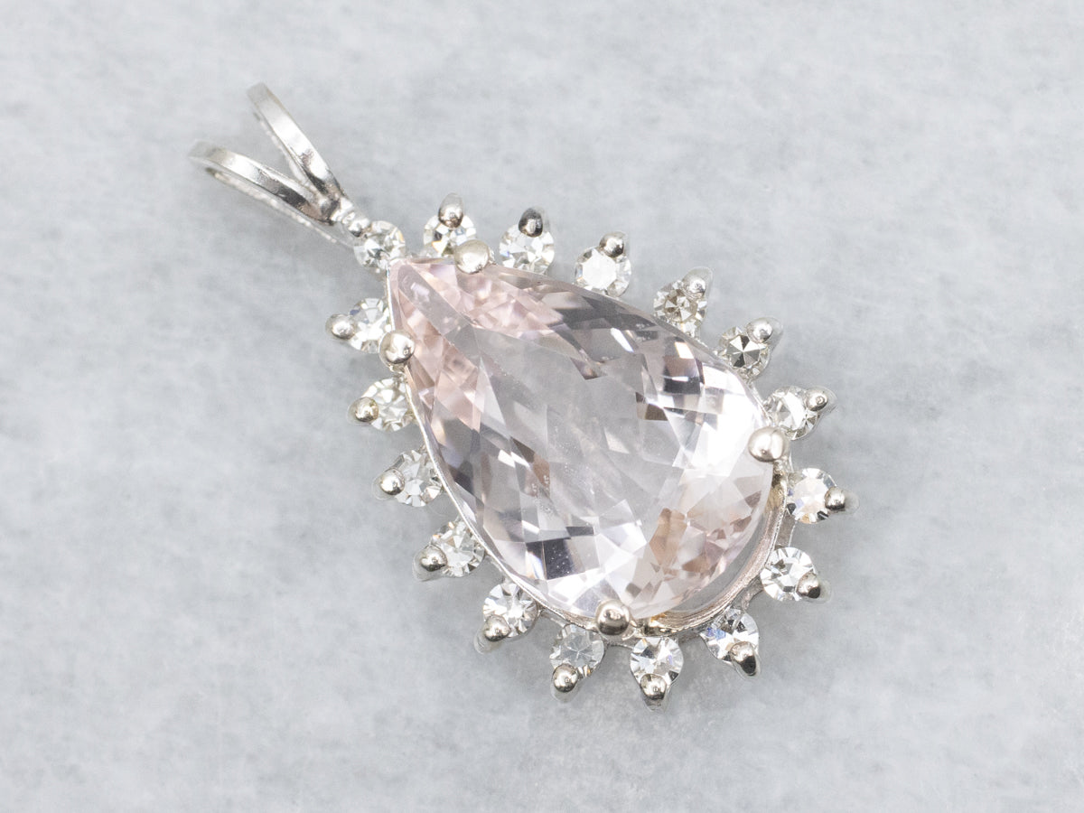 Teardrop Morganite Diamond Halo Pendant