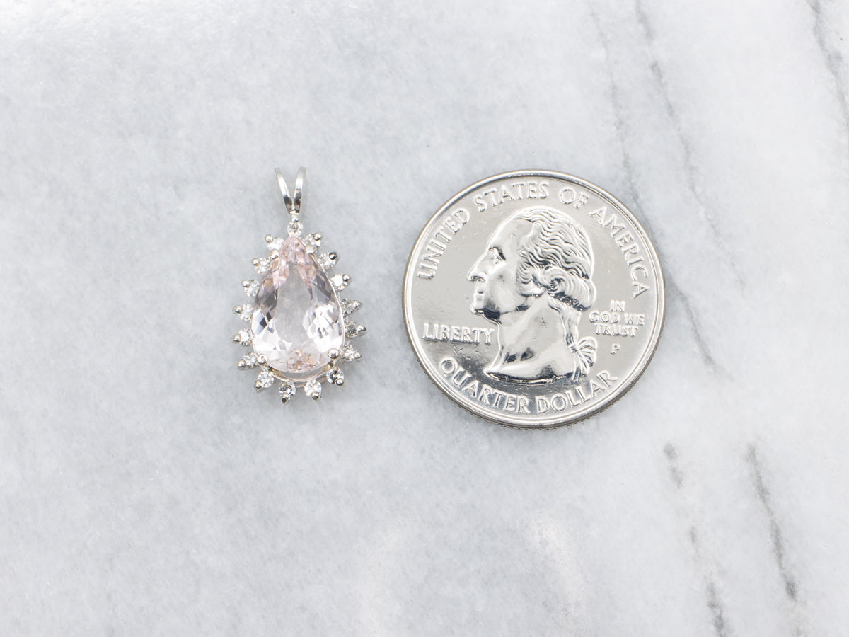 Teardrop Morganite Diamond Halo Pendant