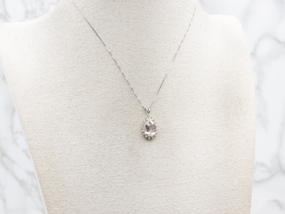 Teardrop Morganite Diamond Halo Pendant