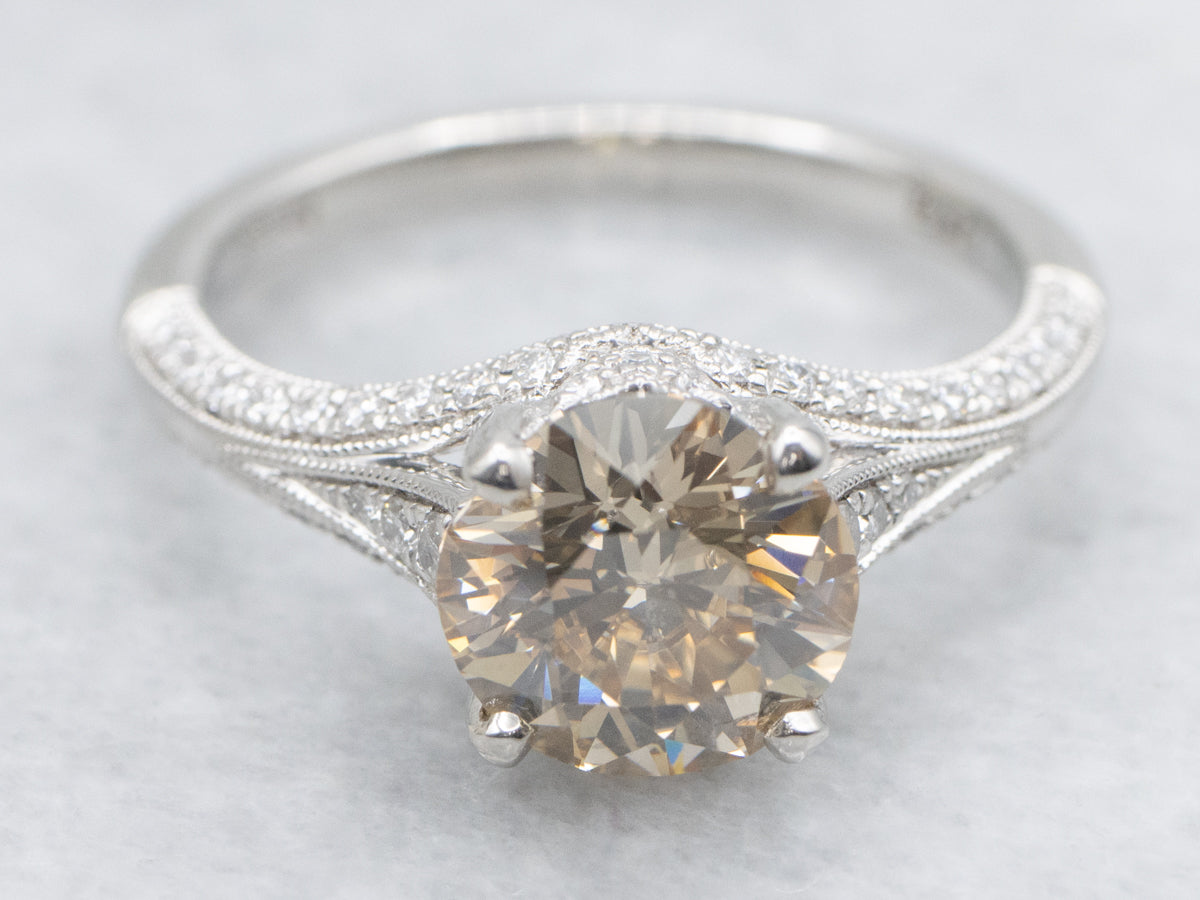 Lovely Champagne Diamond and Platinum Engagement Ring