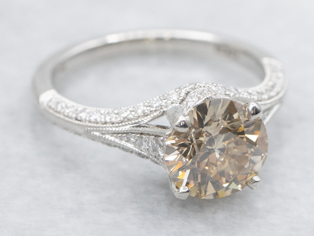 Lovely Champagne Diamond and Platinum Engagement Ring