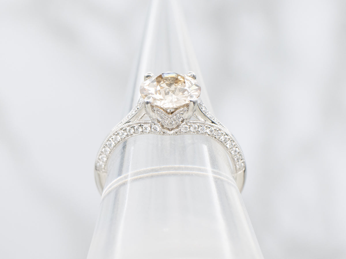 Lovely Champagne Diamond and Platinum Engagement Ring