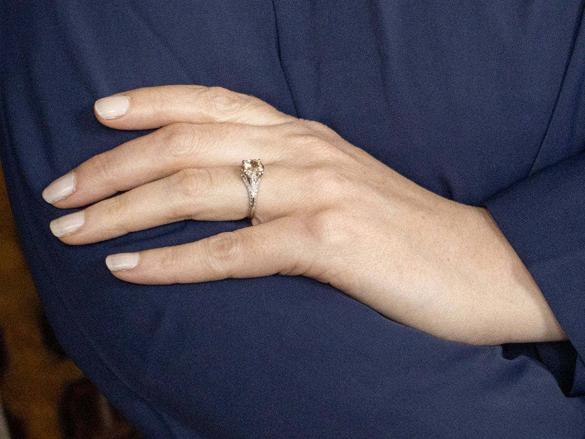 Lovely Champagne Diamond and Platinum Engagement Ring