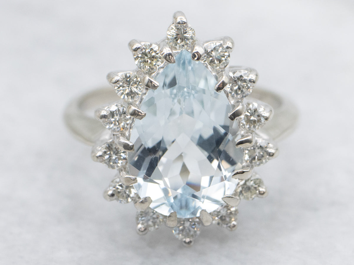 Pear-Cut Aquamarine Diamond Halo Ring