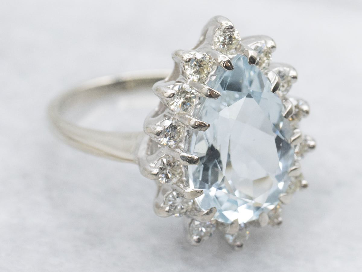 Pear-Cut Aquamarine Diamond Halo Ring