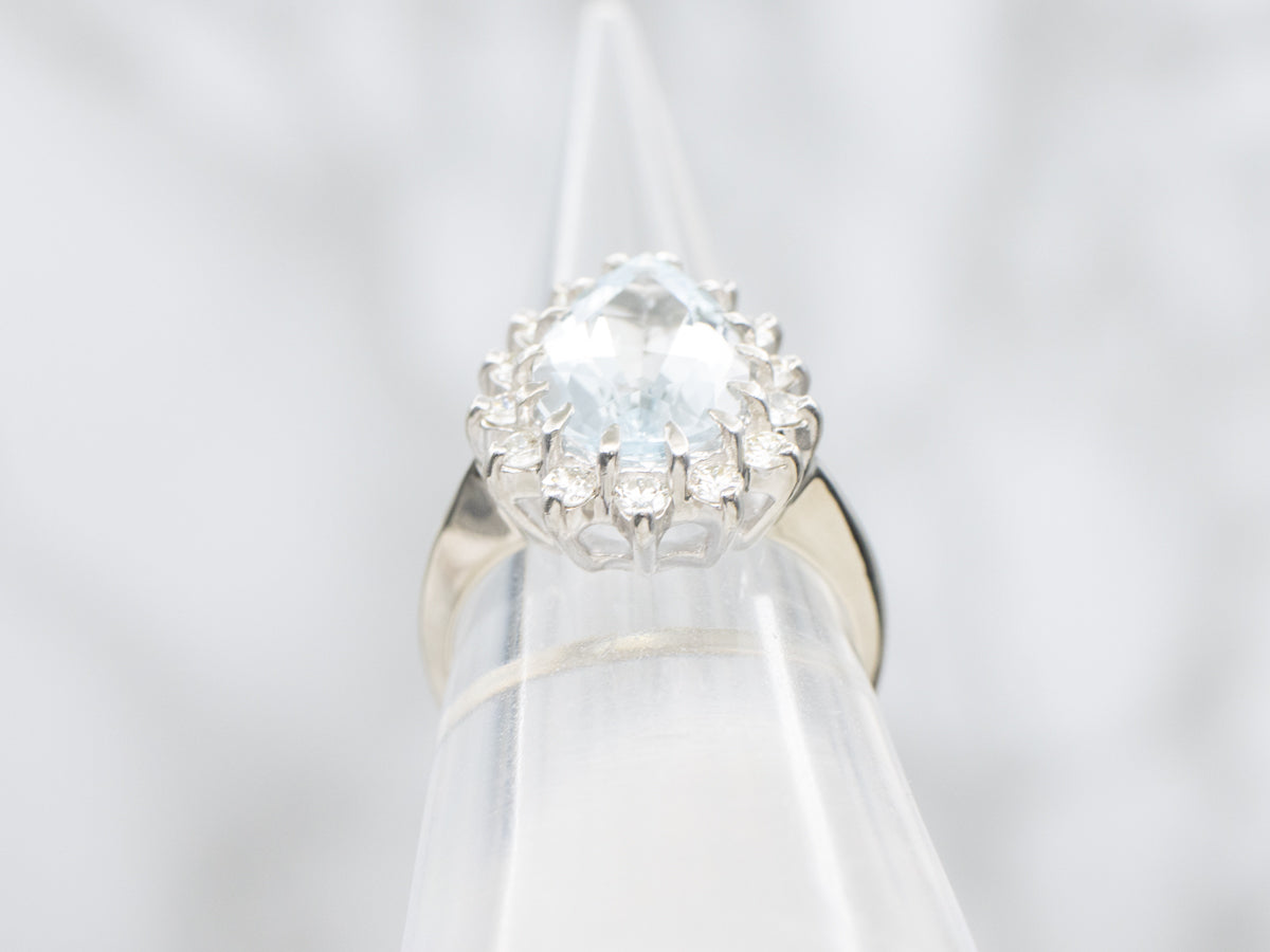 Pear-Cut Aquamarine Diamond Halo Ring