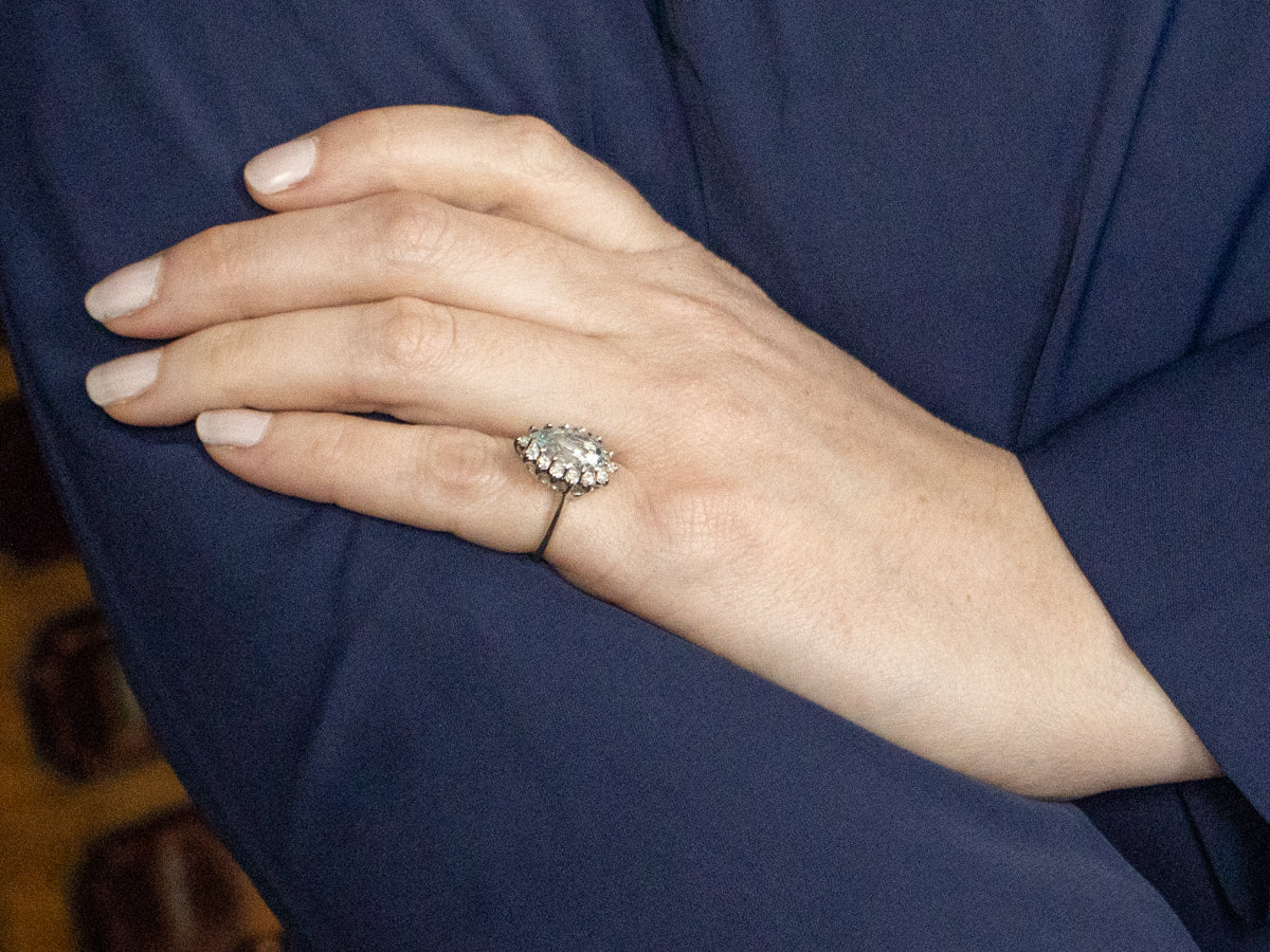 Pear-Cut Aquamarine Diamond Halo Ring