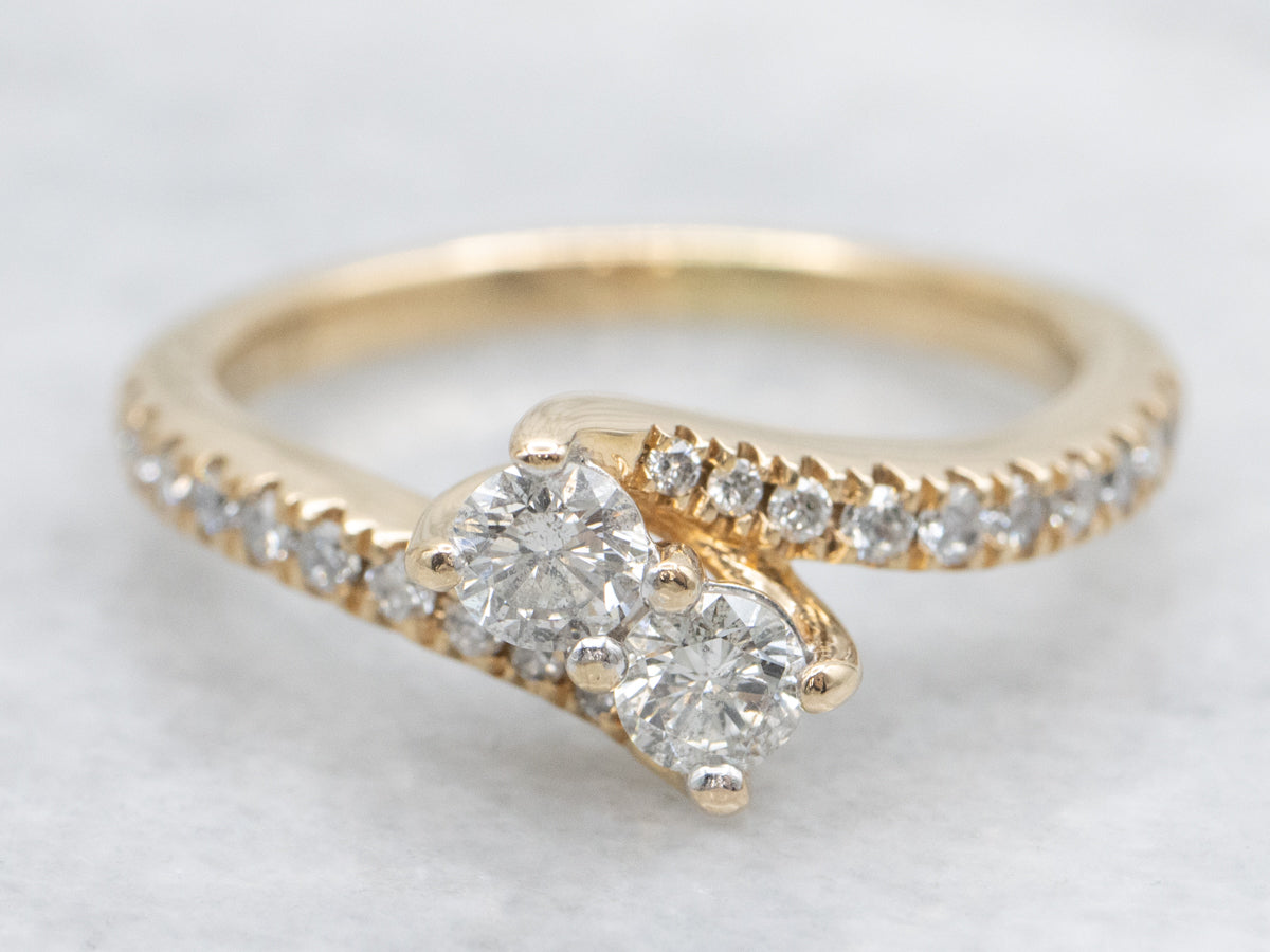 Contemporary Gold Diamond Bypass Ring