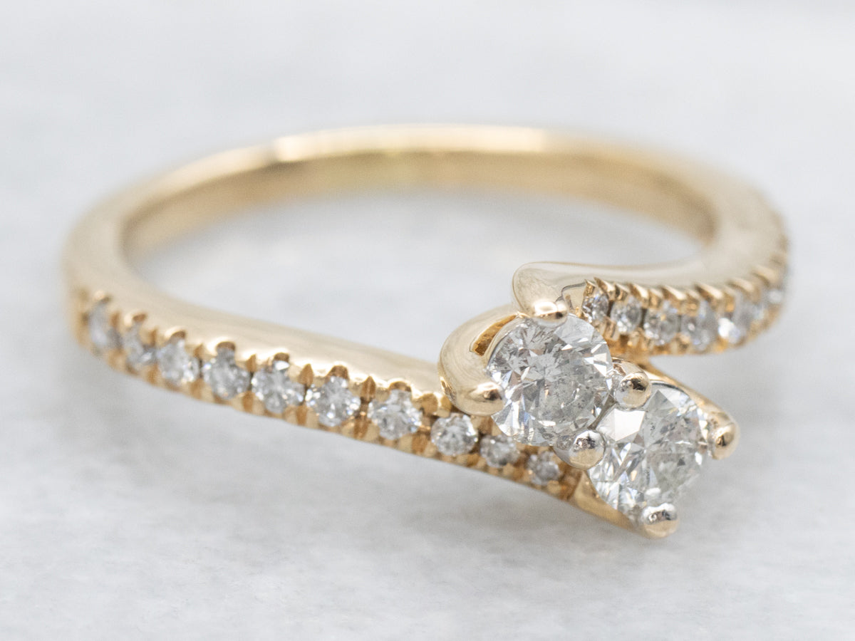Contemporary Gold Diamond Bypass Ring