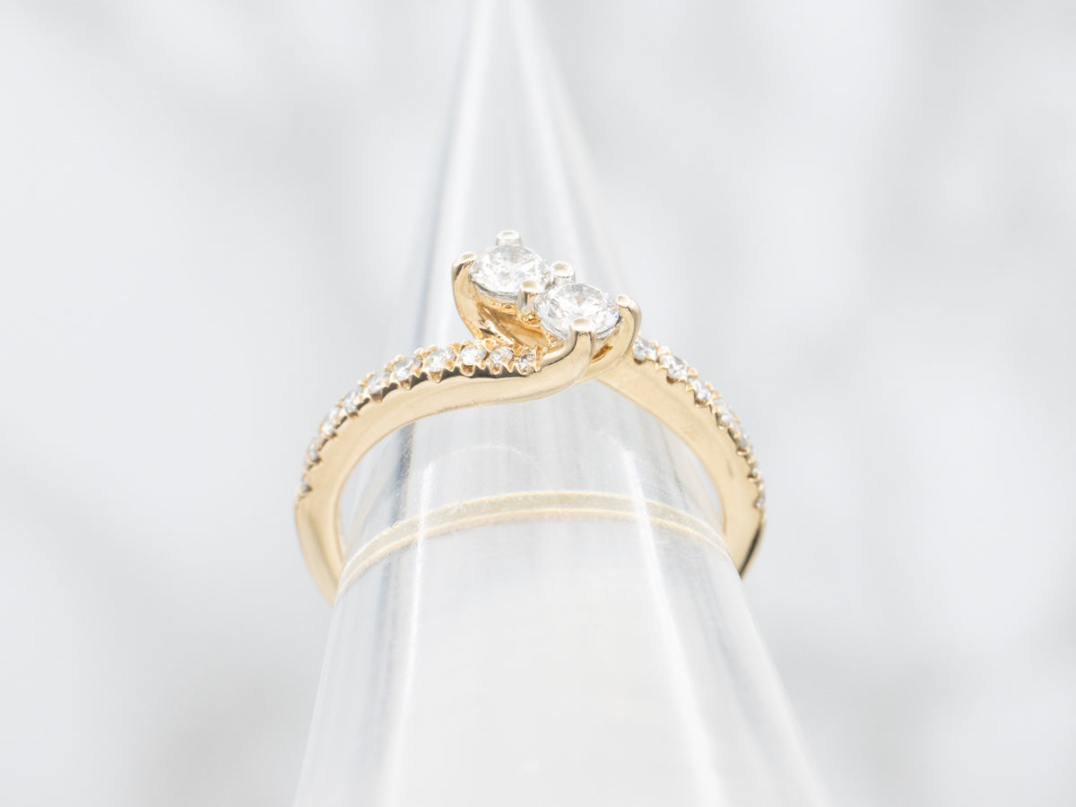 Contemporary Gold Diamond Bypass Ring
