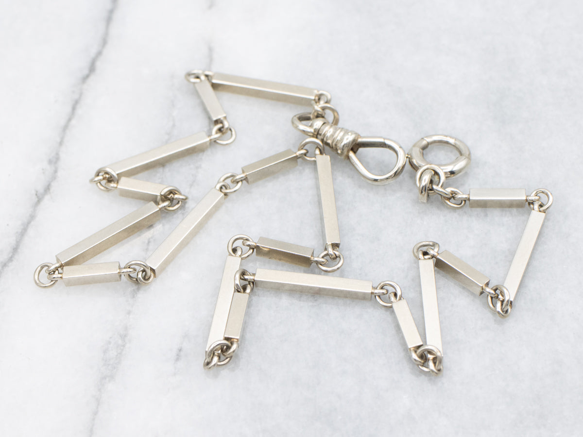 White Gold 1940s Bar Link Pocket Watch Chain