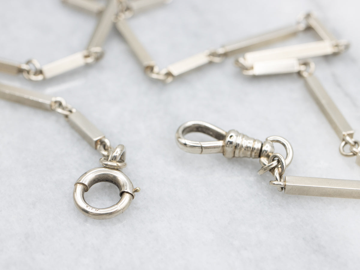 White Gold 1940s Bar Link Pocket Watch Chain