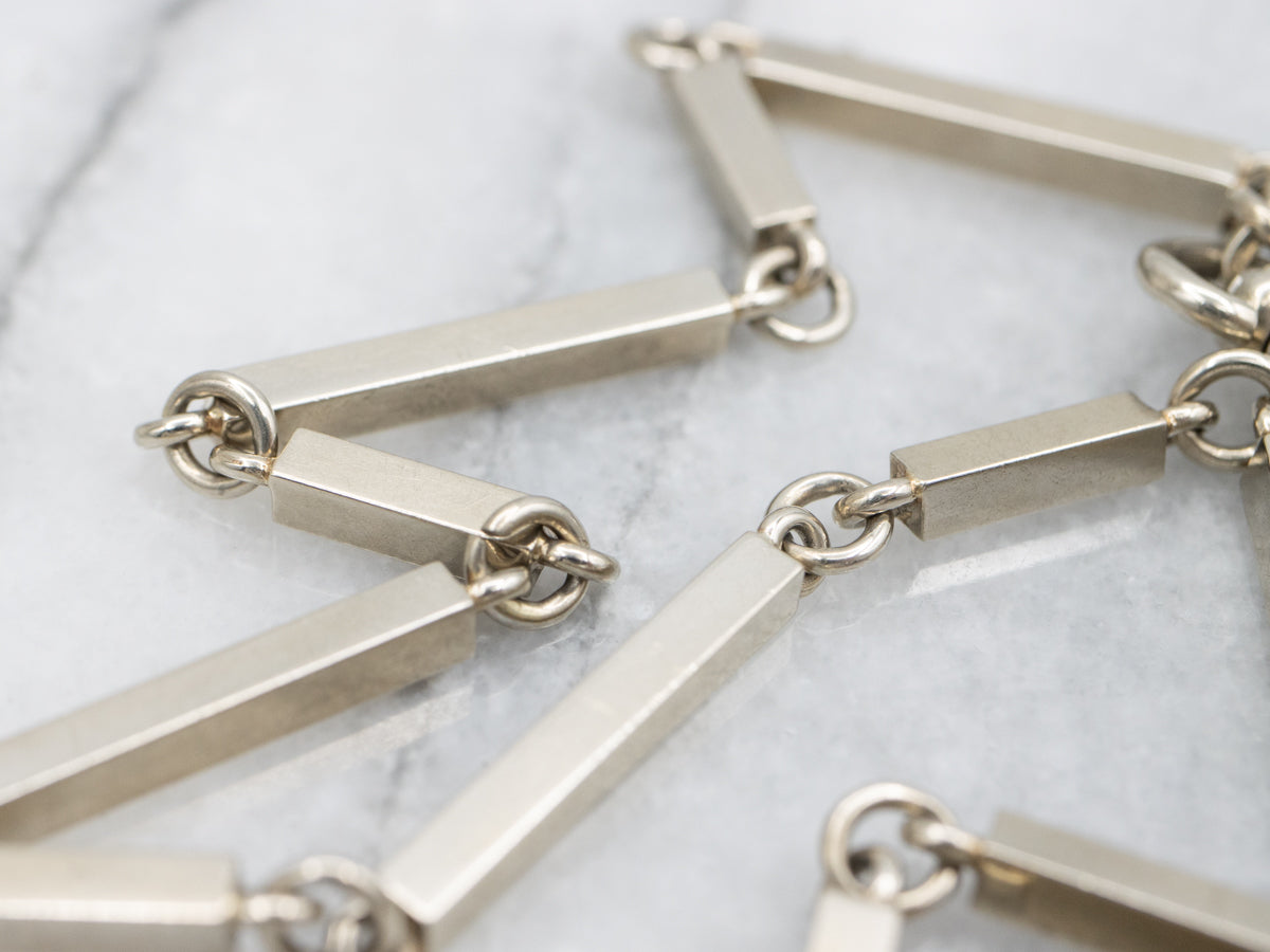 White Gold 1940s Bar Link Pocket Watch Chain