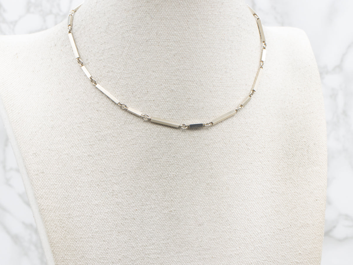 White Gold 1940s Bar Link Pocket Watch Chain