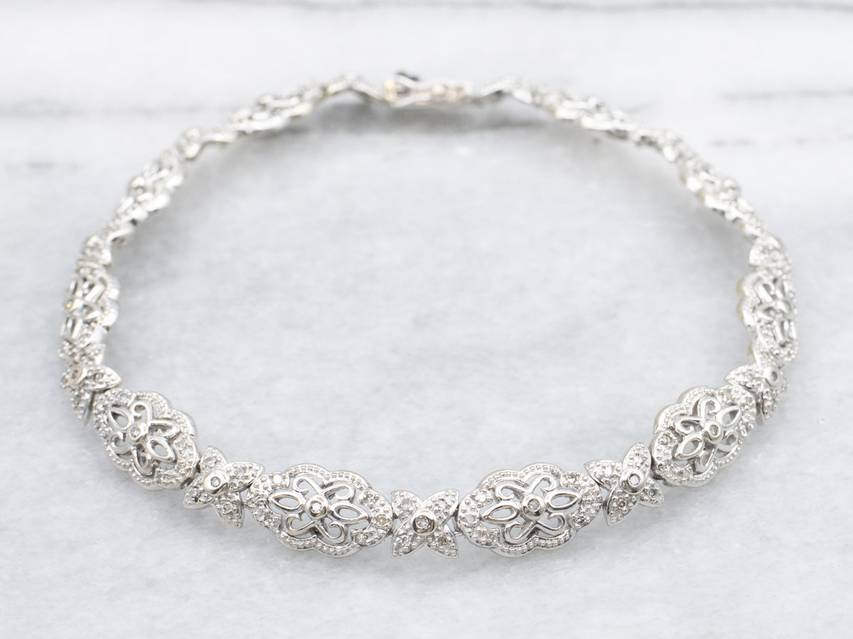 Ornate Diamond Floral Link Bracelet
