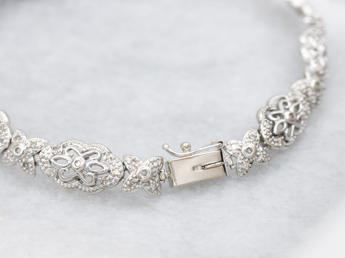 Ornate Diamond Floral Link Bracelet