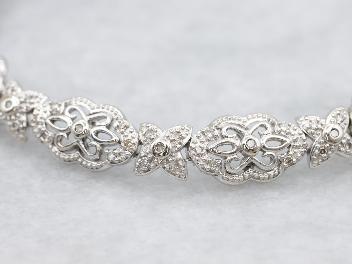 Ornate Diamond Floral Link Bracelet