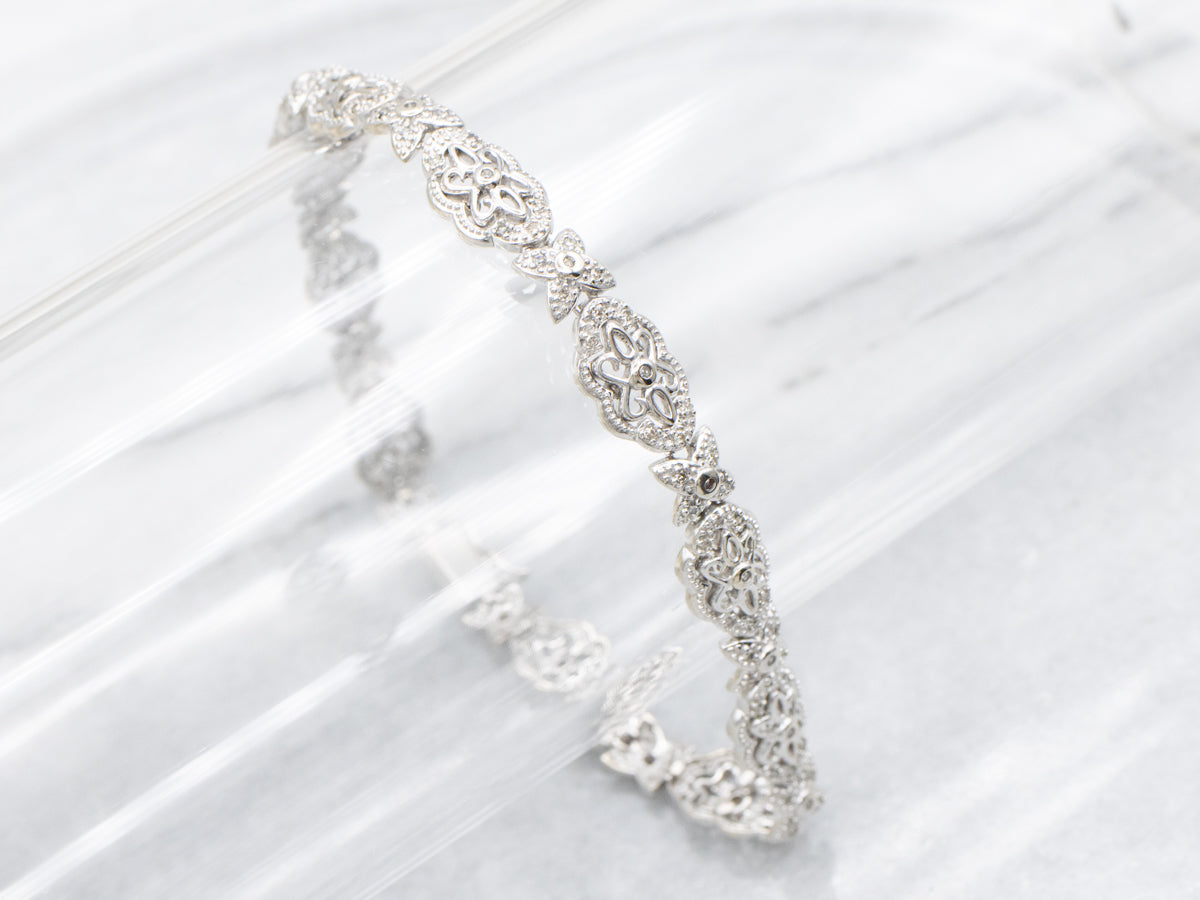 Ornate Diamond Floral Link Bracelet