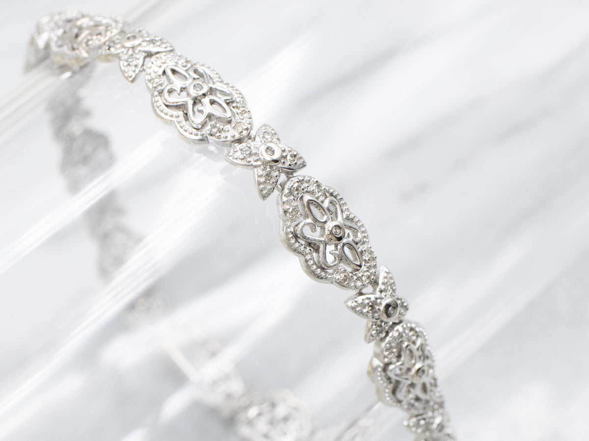 Ornate Diamond Floral Link Bracelet