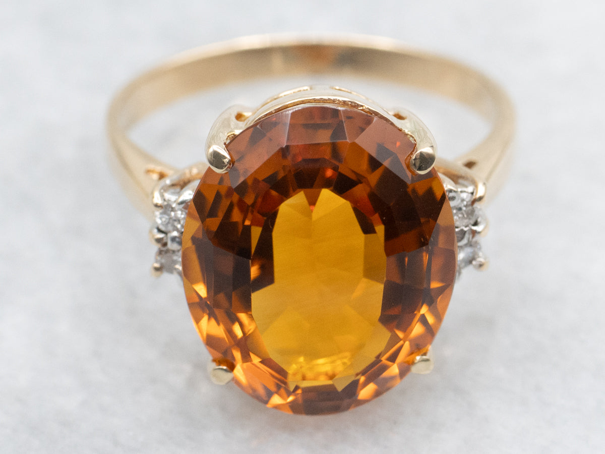 Citrine and Diamond Ring in Yellow Gold