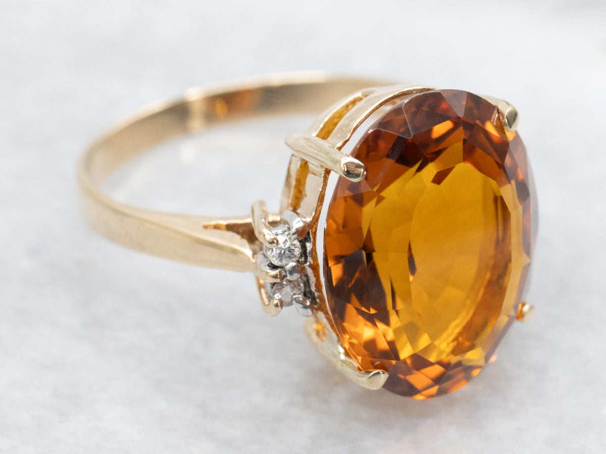 Citrine and Diamond Ring in Yellow Gold