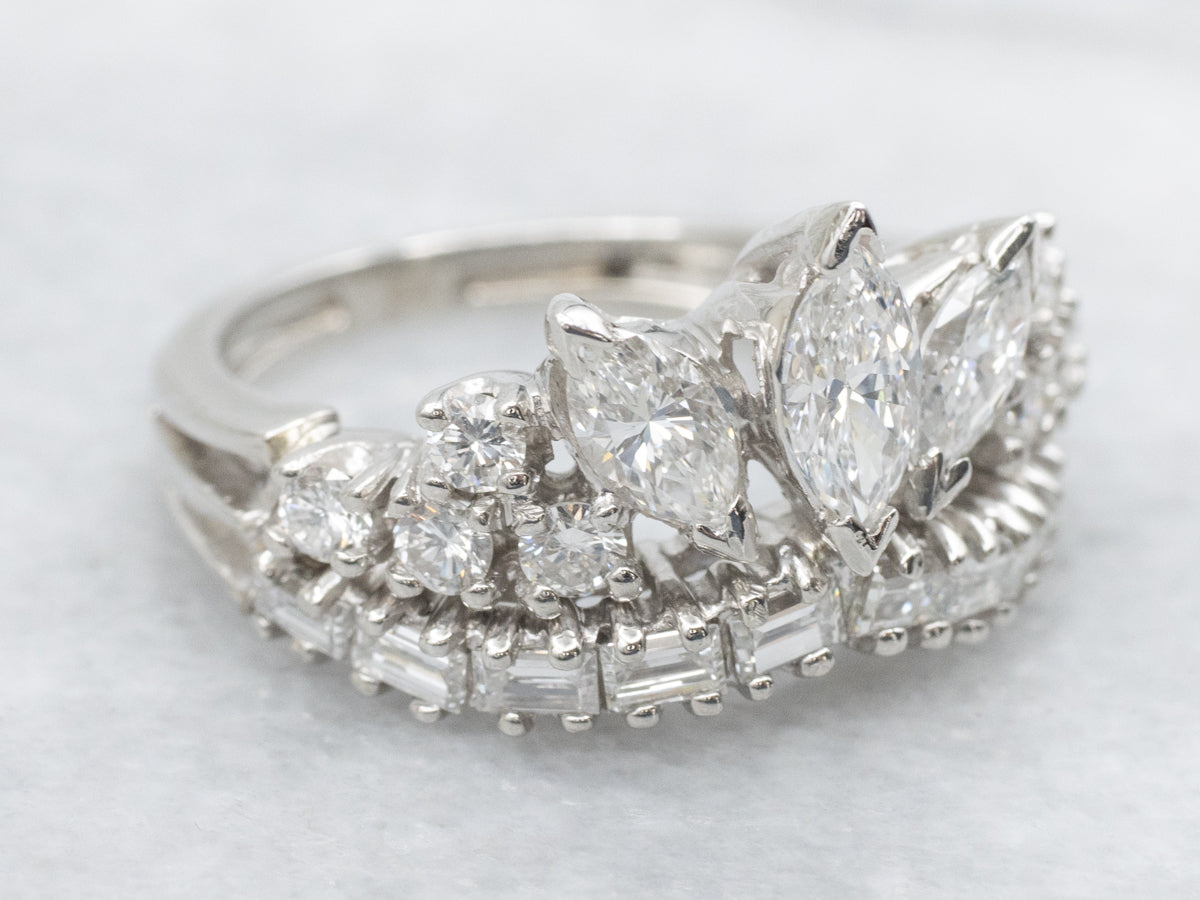 Platinum Mixed Cut Diamond Cocktail Ring