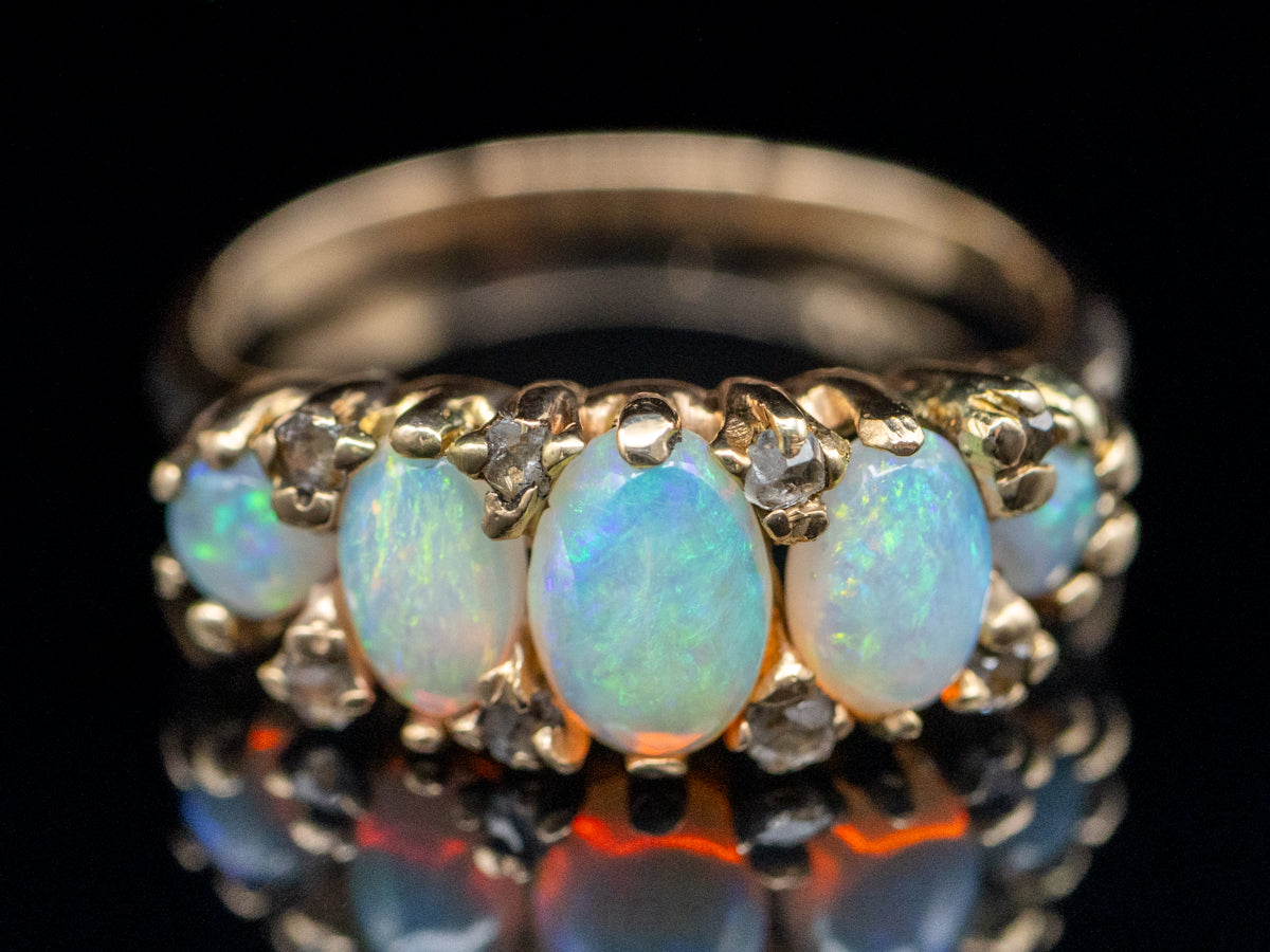 Antique Opal and Rose Cut Diamond Ring