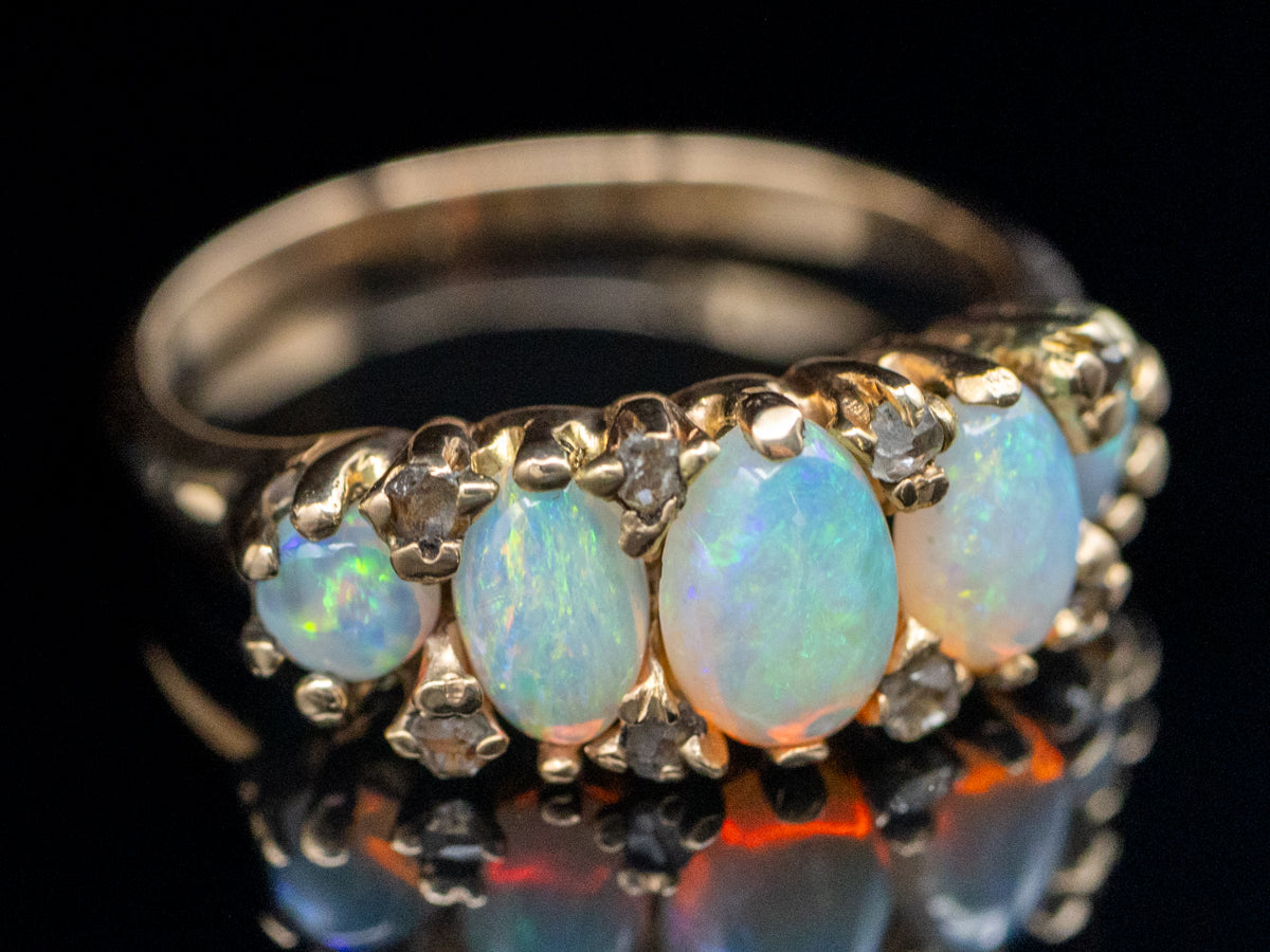 Antique Opal and Rose Cut Diamond Ring