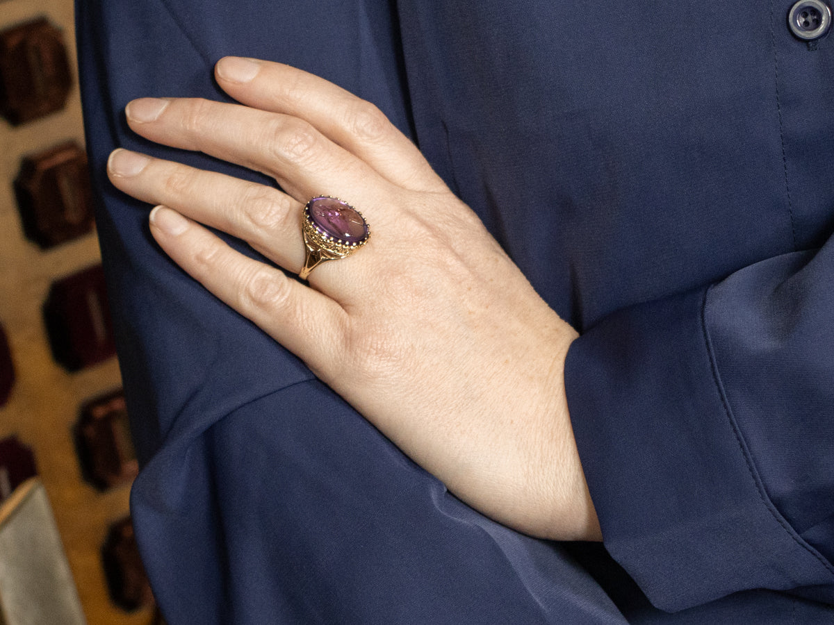 Vintage Carved Equestrian Amethyst Ring