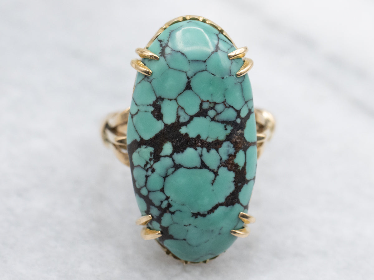 Vintage Gold Oval-Cut Turquoise Ring