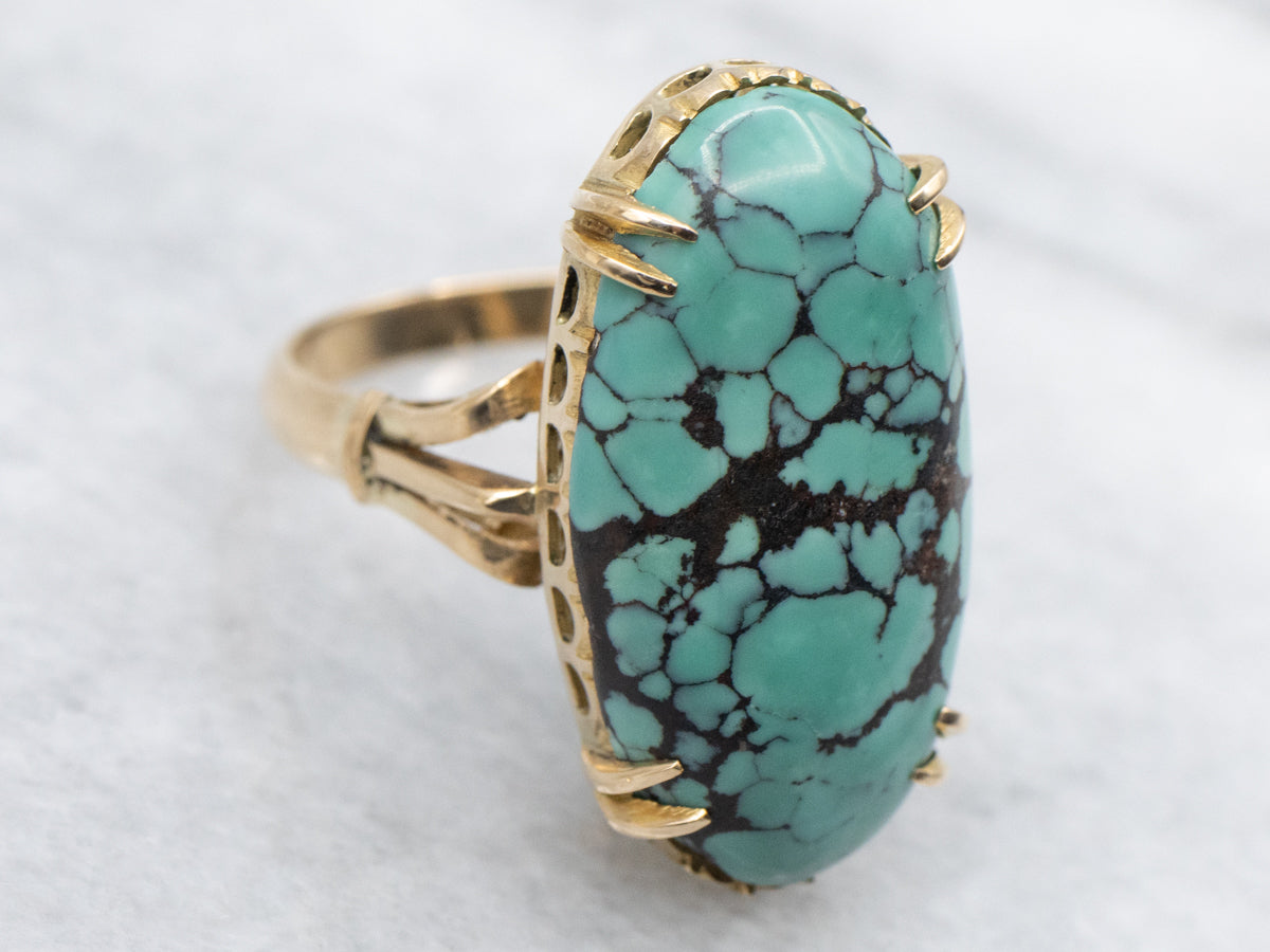 Vintage Gold Oval-Cut Turquoise Ring