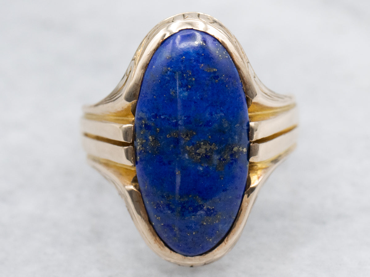 Antique Gold Lapis Solitaire Ring