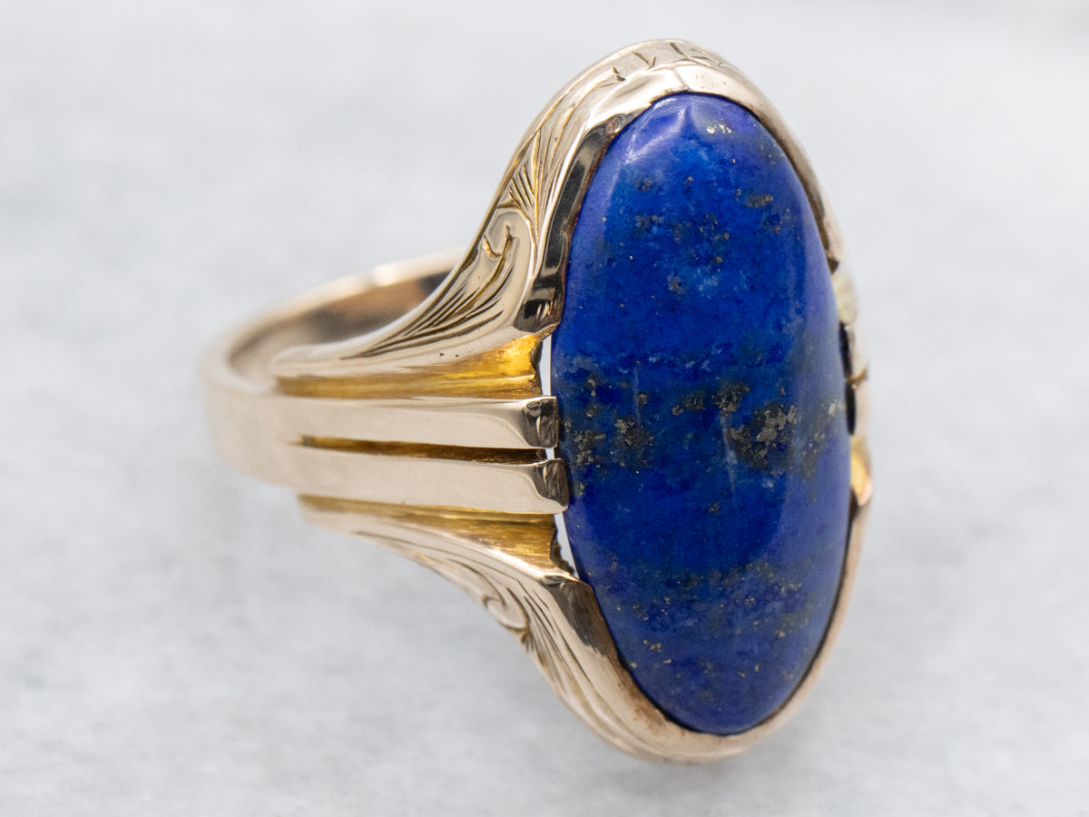 Antique Gold Lapis Solitaire Ring