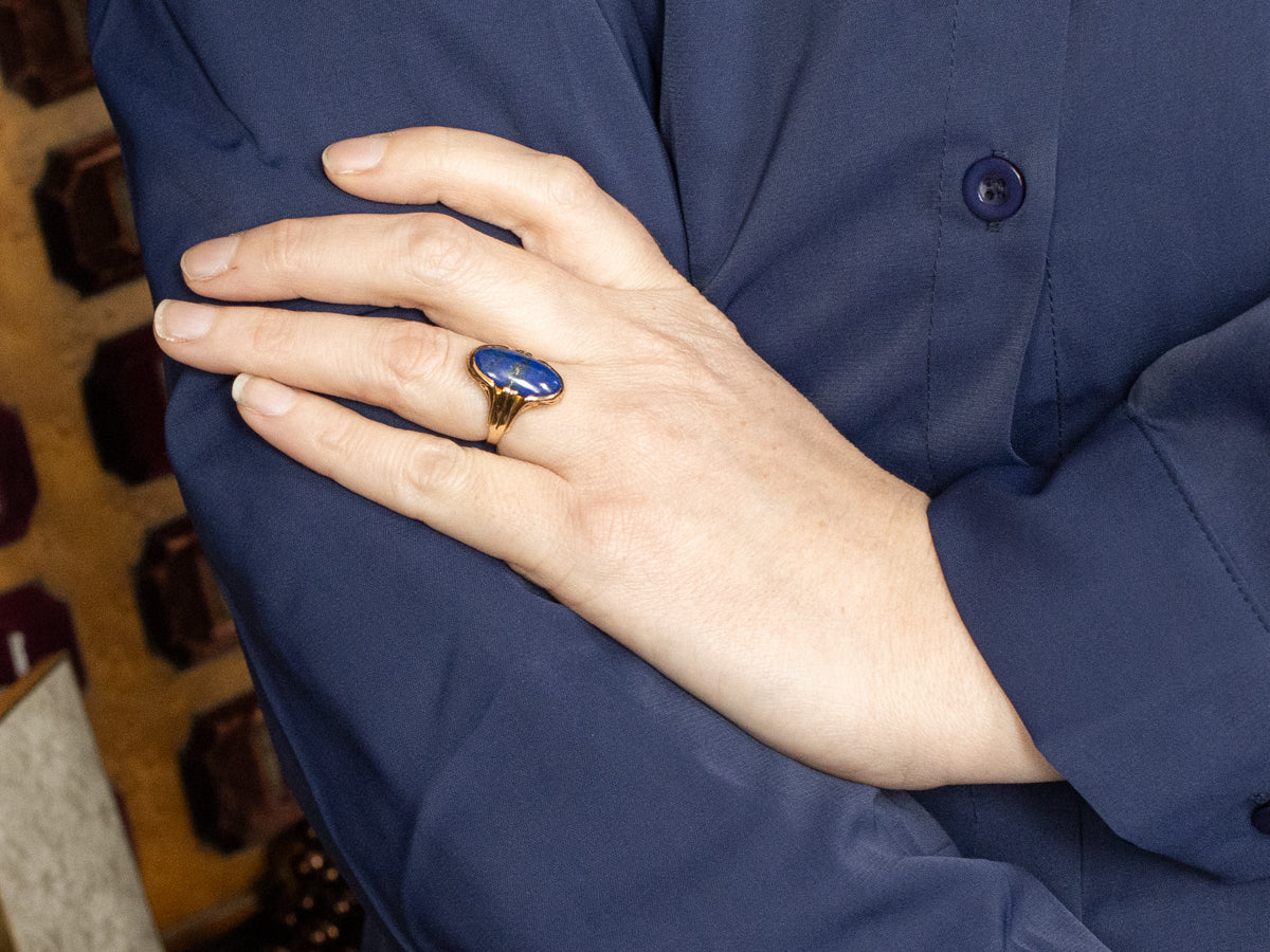 Antique Gold Lapis Solitaire Ring