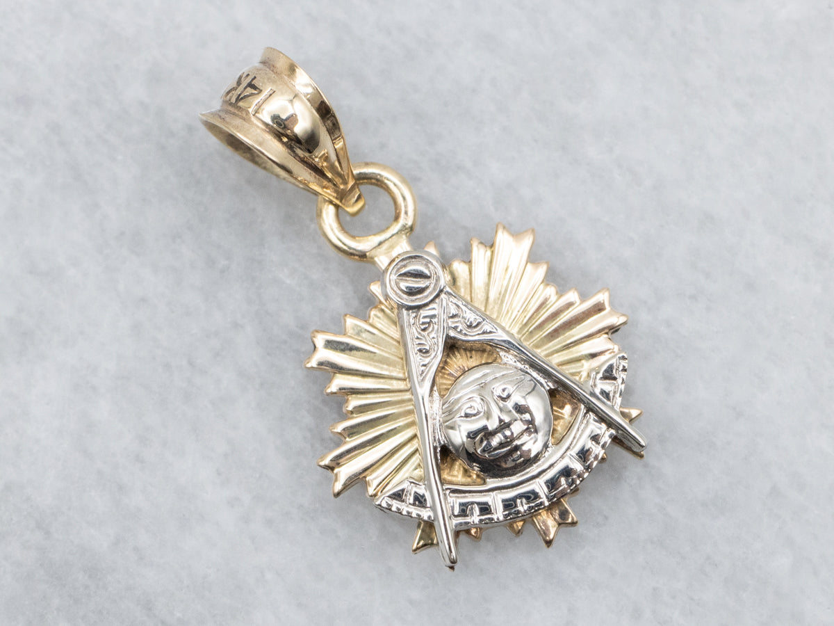 Two-Toned Gold Masonic Compass Pendant