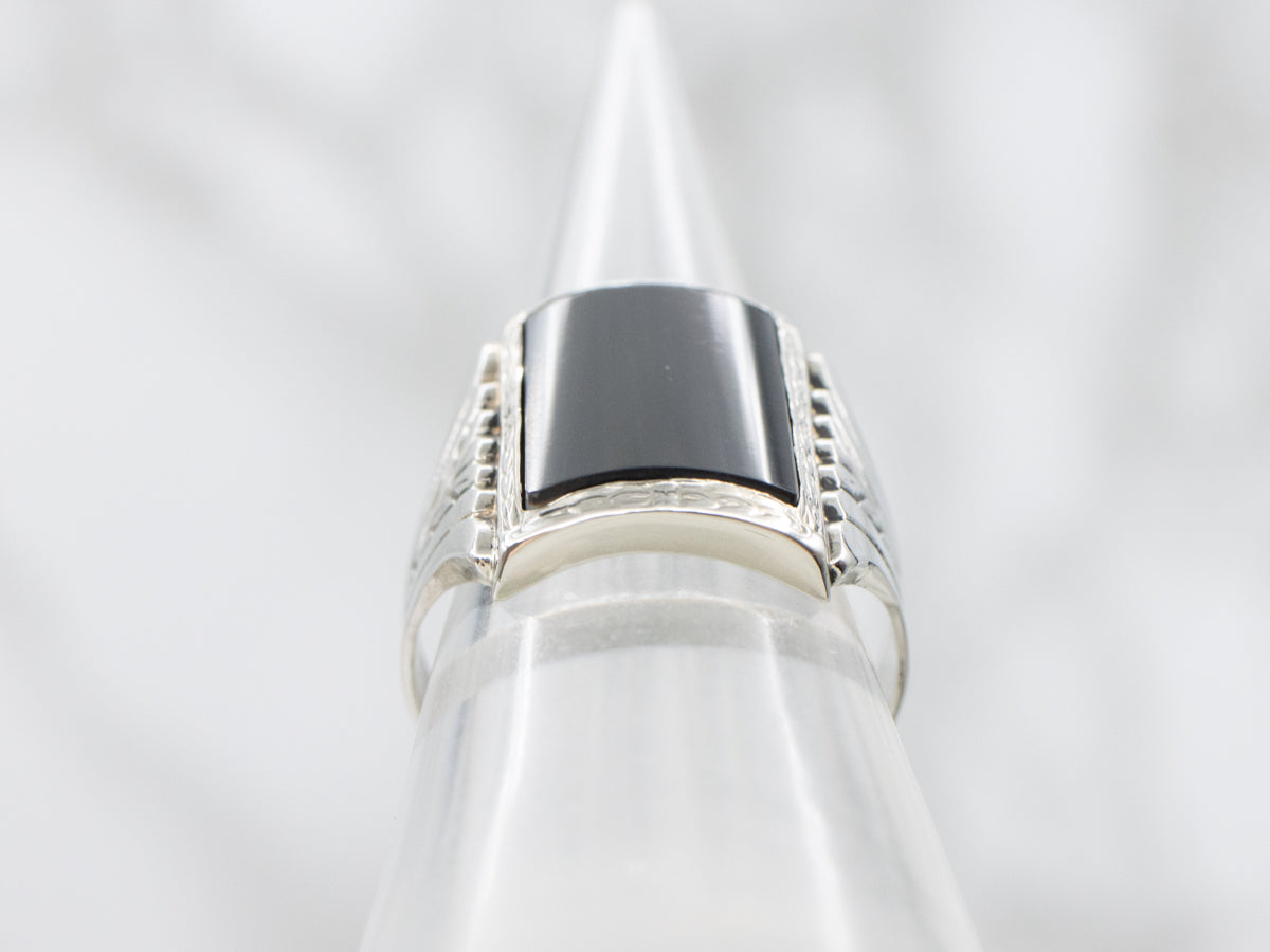 Men's Art Deco Barrel Cut Black Onyx Ring