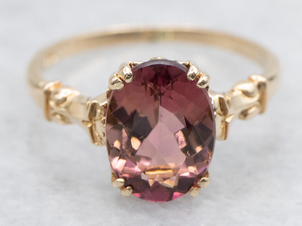 Vintage Gold Pink Tourmaline Solitaire Ring