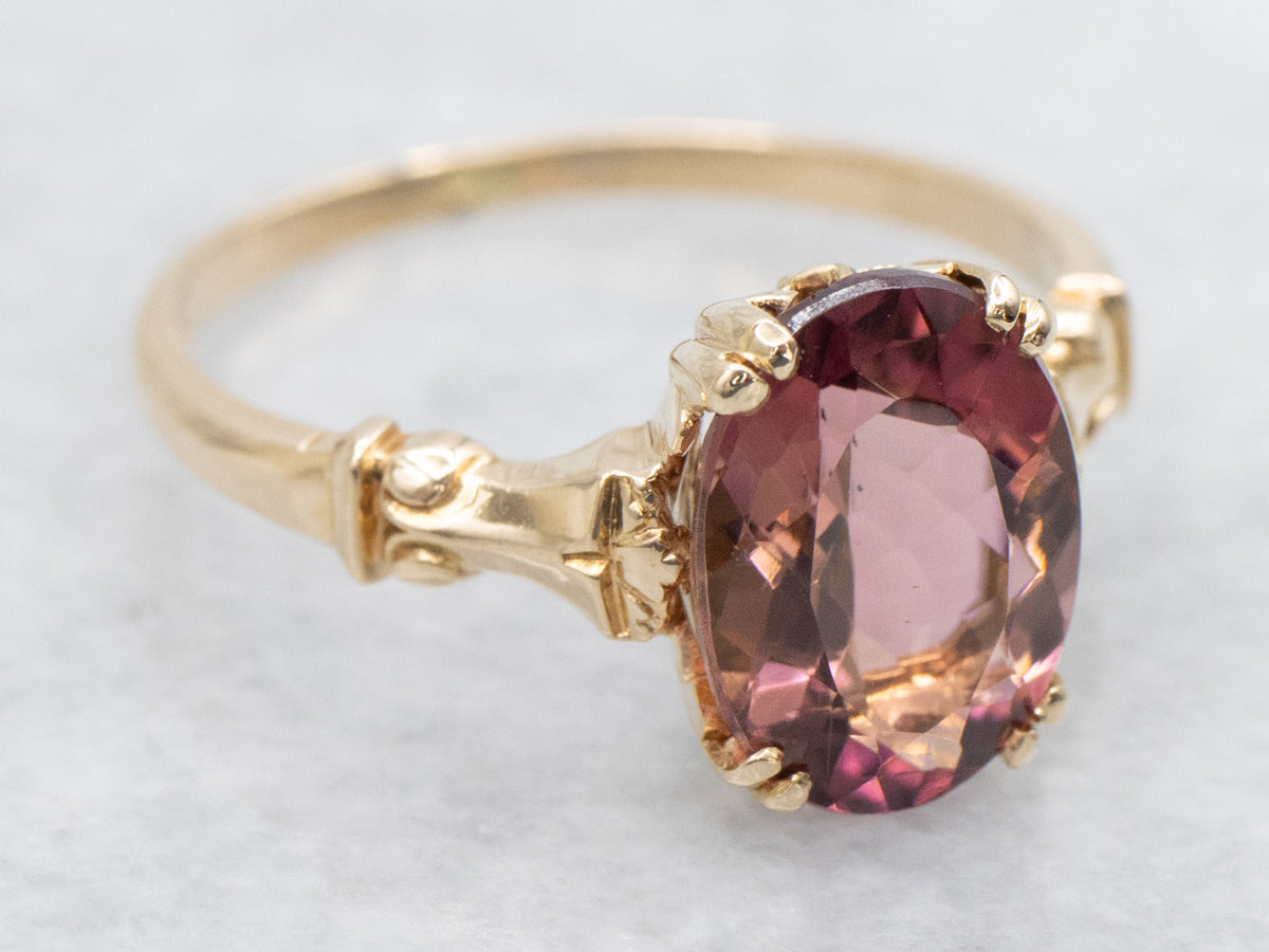 Vintage Gold Pink Tourmaline Solitaire Ring