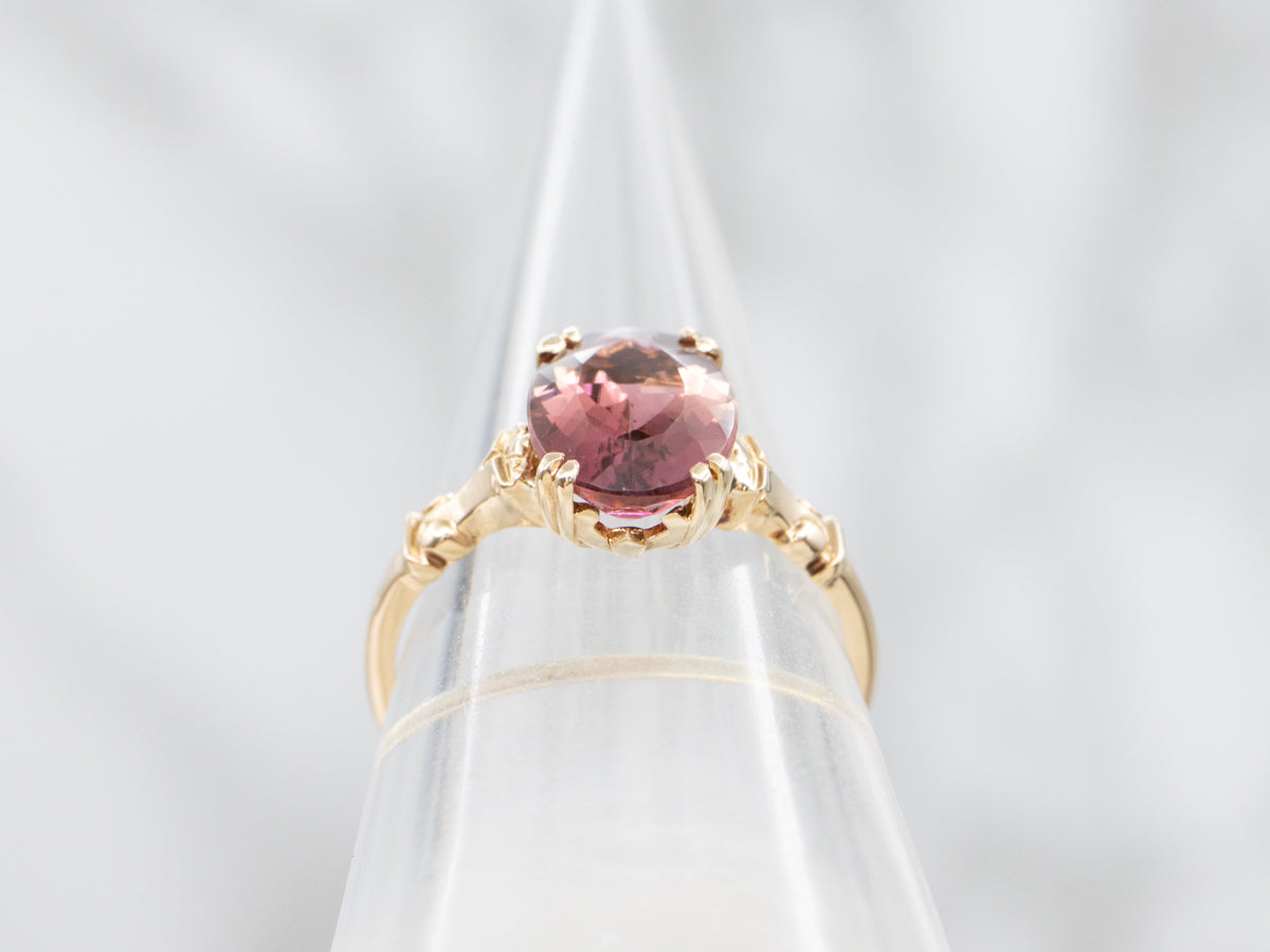 Vintage Gold Pink Tourmaline Solitaire Ring