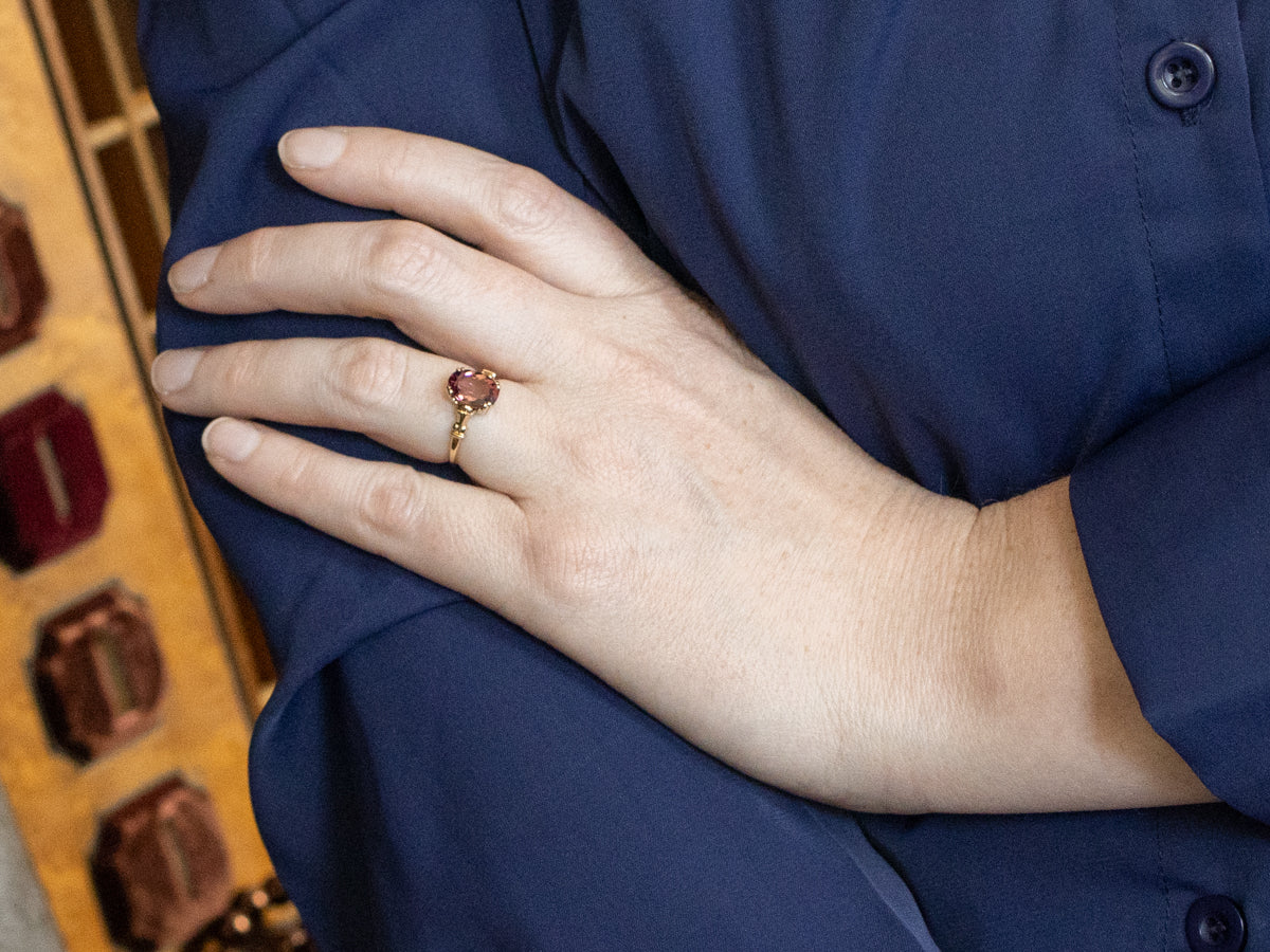 Vintage Gold Pink Tourmaline Solitaire Ring