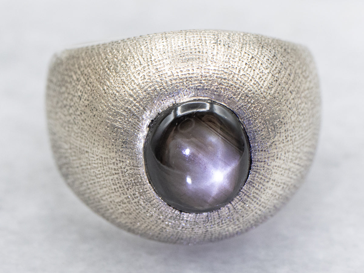 Domed Textured Gold Black Star Sapphire Statement Ring