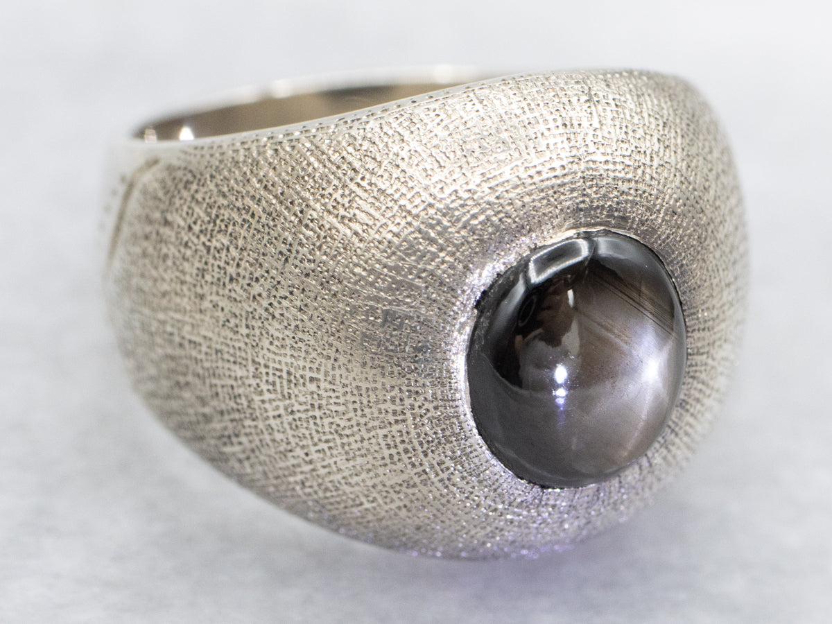 Domed Textured Gold Black Star Sapphire Statement Ring