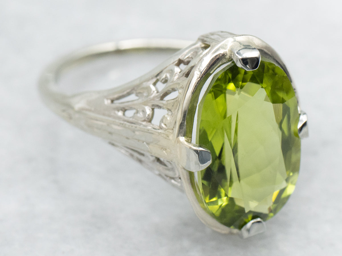 Art Deco Belais Peridot Solitaire Ring