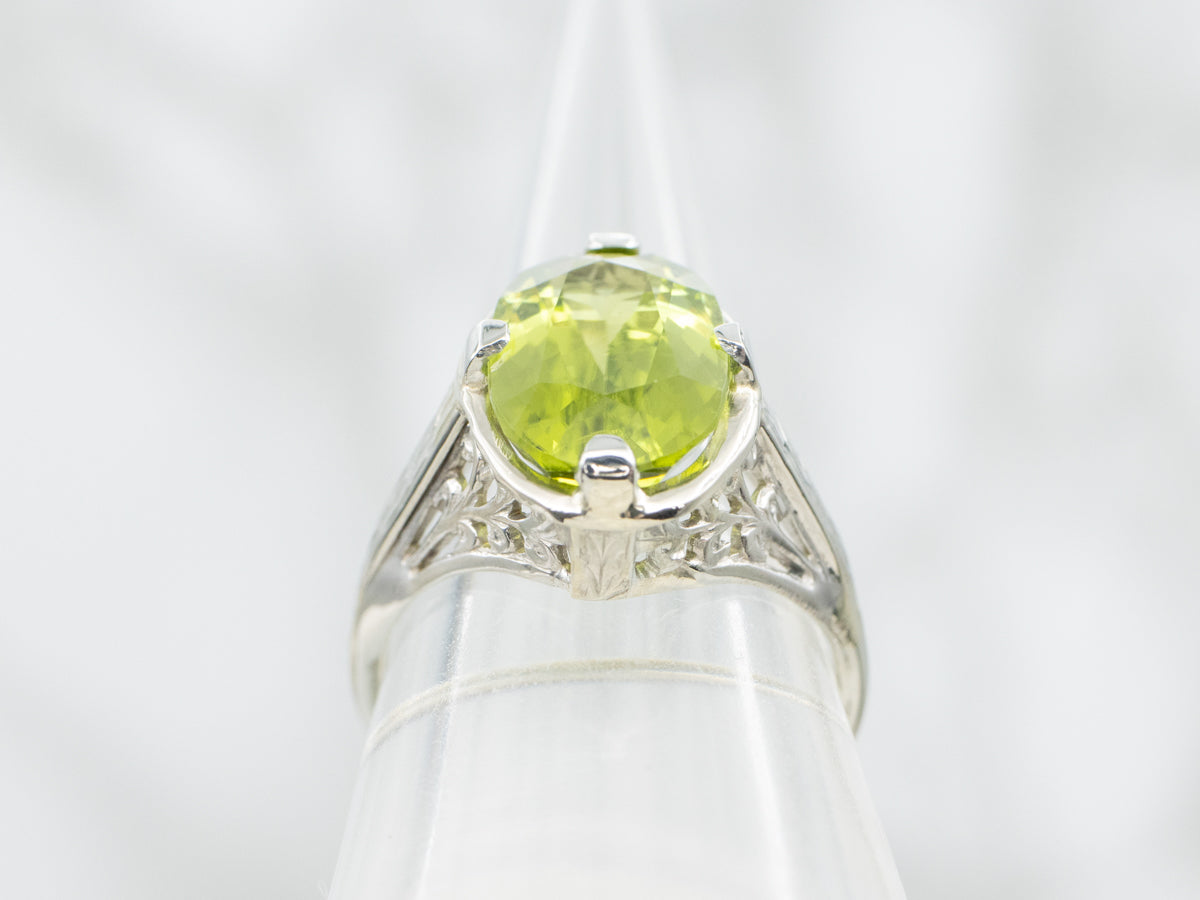 Art Deco Belais Peridot Solitaire Ring